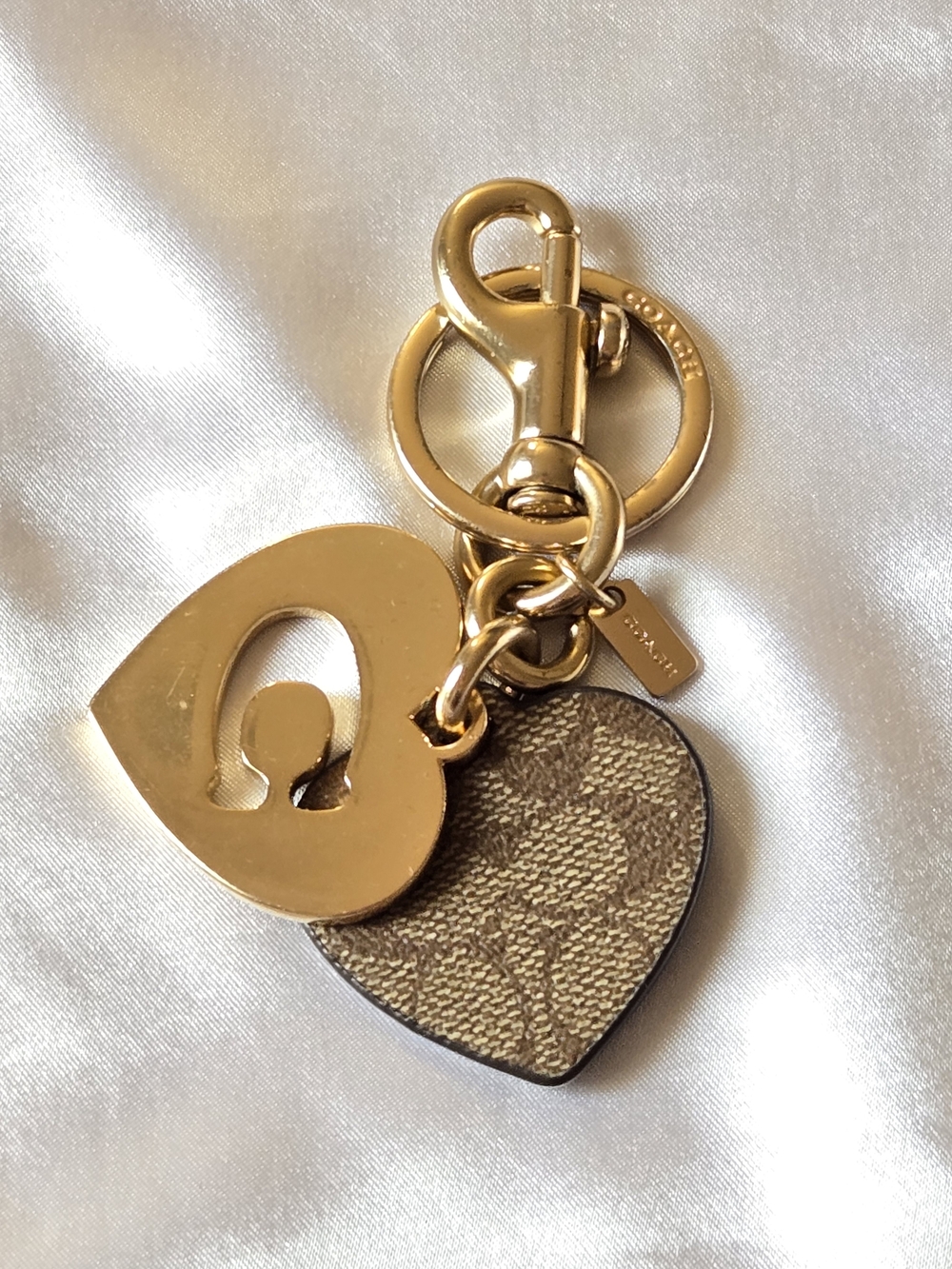 Coach Gold-Tone and Brown Signature Heart Key Charm